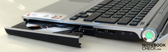 Rechte Seite: Opt. LW, 2xUSB-2.0, LAN, Modem