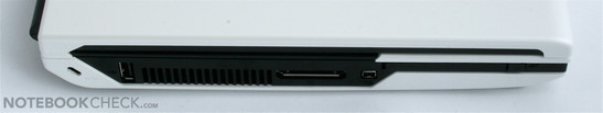 Linke Seite: Slot-In DVD Laufwerk, USB/eSATA, LAN