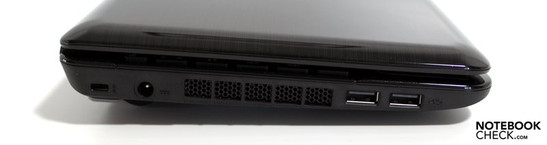 Linke Seite: Kensington, Netzanschluss, 2x USB