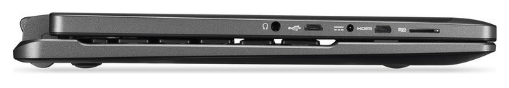 linke Seite: Audiokombo, Micro-USB, Netzanschluss Micro-HDMI, Speicherkartenleser (MicroSD)