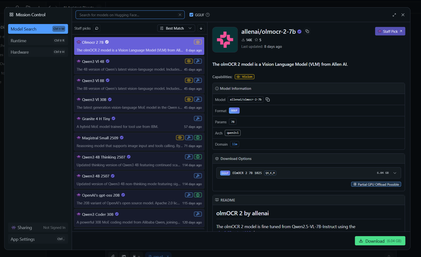 LM Studio bietet eine große Auswahl an Modellen zum Download