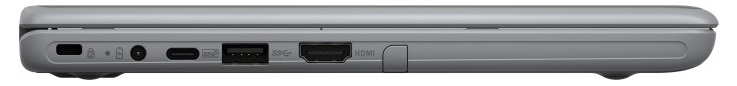 Linke Seite: Kensington-Lock, Netzanschluss, 1x USB-C 3.2 Gen2 (inkl. PD), 1x USB-A 3.2 Gen1, HDMI 1.4