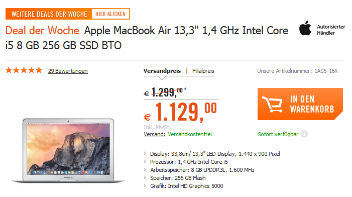 Apple MacBook Air 13.3" Mid 2014