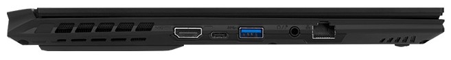 Linke Seite: HDMI 2.0, 1x USB 3.1 Typ-C mit DP 1.4, 1x USB 3.1 Gen1 Typ-A, kombinierter Audioanschluss, GigabitLAN