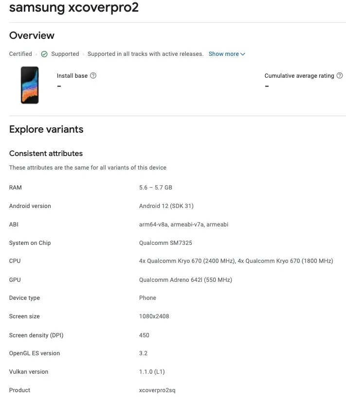 Das Galaxy XCover 6 Pro ist in der Google Play Console aufgetaucht (Bild: MySmartPrice)