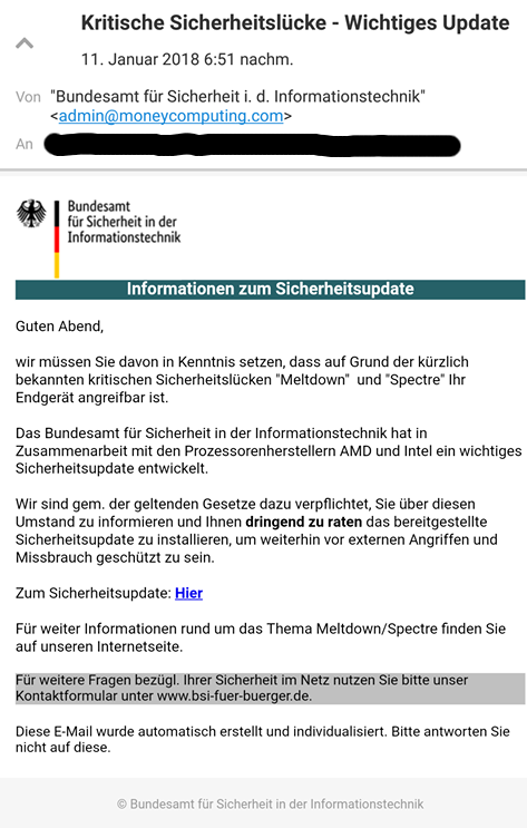 Vorsicht: Gefälschte Email vom BSI. (Quelle: bsi.bund.de)