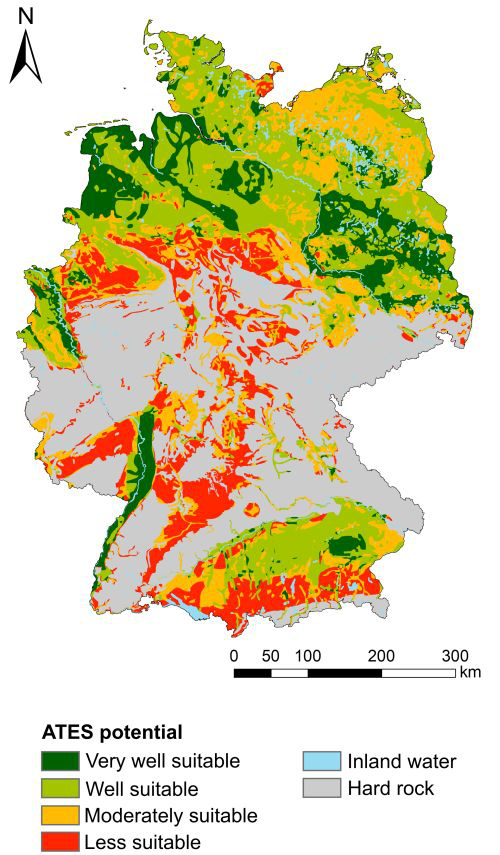Die Karte zeigt die Auqiferspeichermöglichkeiten in Deutschland (Karte: KIT)