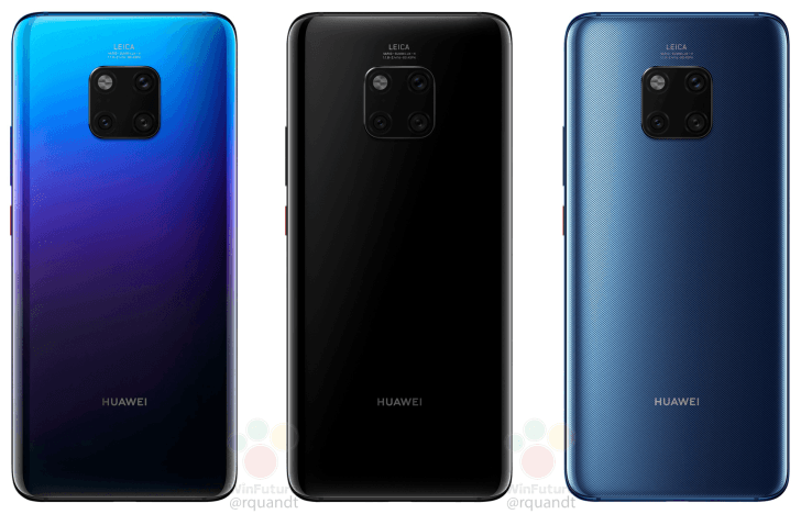 Drei von vermutlich vier Farboptionen für das Mate 20 Pro von Huawei.