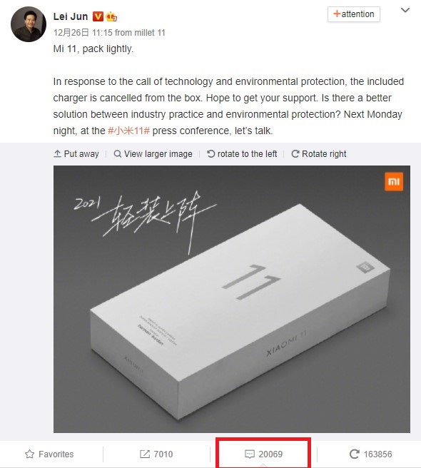 Mehr als 20.000 Kommentare alleine auf diese Ankündigung des Xiaomi-CEO Lei Jun im Weibo-Netzwerk.