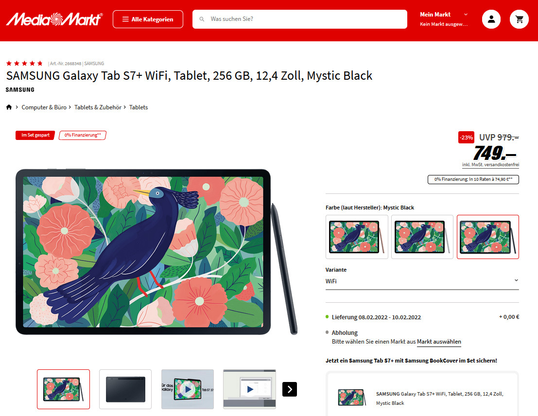 Deal Samsung Galaxy Tab S7+ 256 GB zum TopPreis von 749 Euro bei