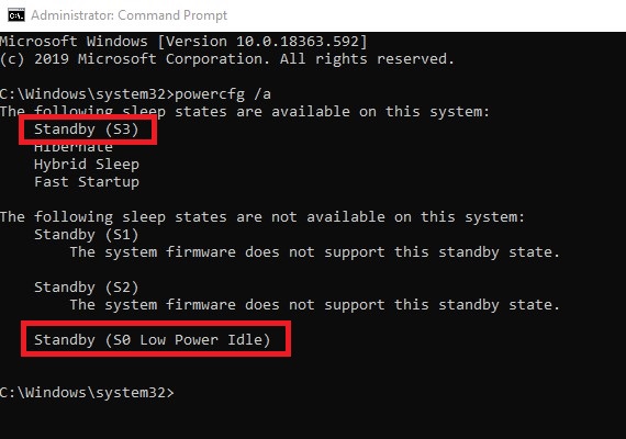 Nun wurde Modern Standby abgeschaltet, stattdessen ist der klassische S3-Modus aktiv.