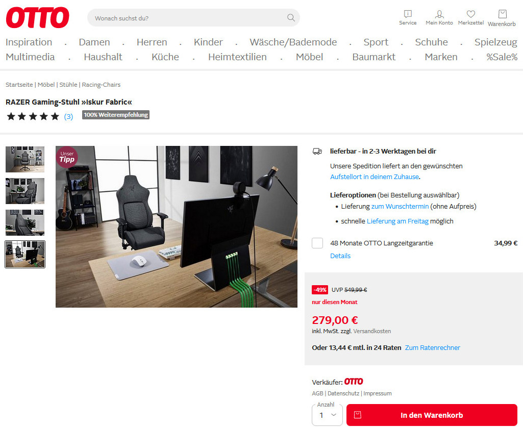 Deal: Razer Iskur Fabric Gaming-Stuhl extrem reduziert zum Hammerpreis von  279 Euro -  News
