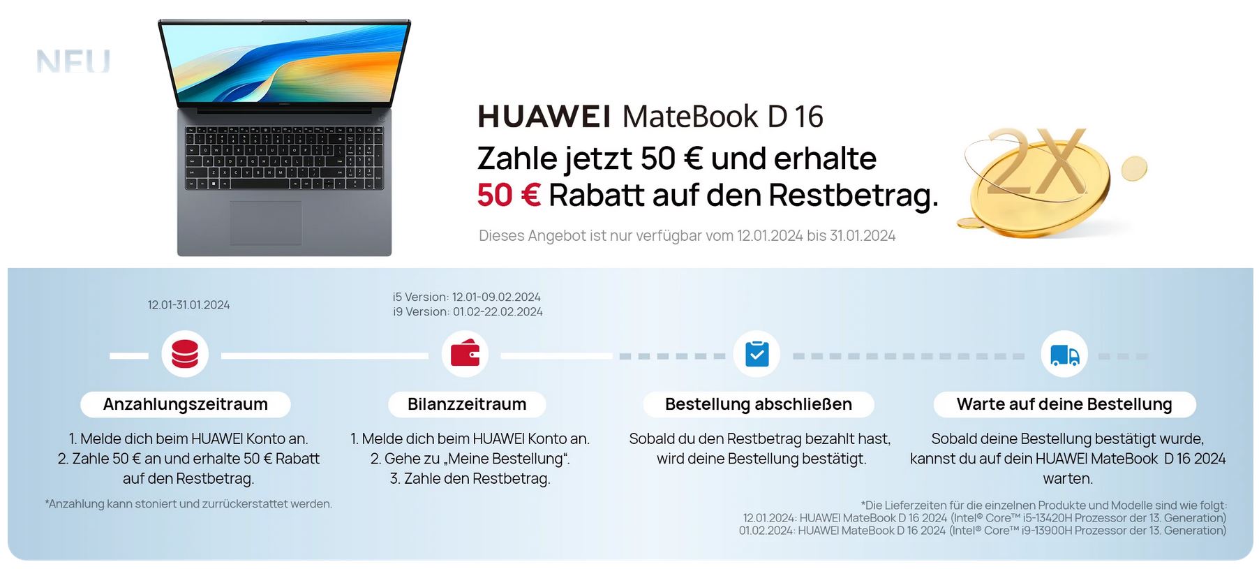 Huawei MateBook D 16 2024 startet mit Geschenk und Rabattaktion in den