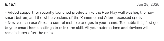 Die Versionshinweise zur Philips Hue App Version 5.45.1 für iOS. (Bildquelle: Apple App Store)