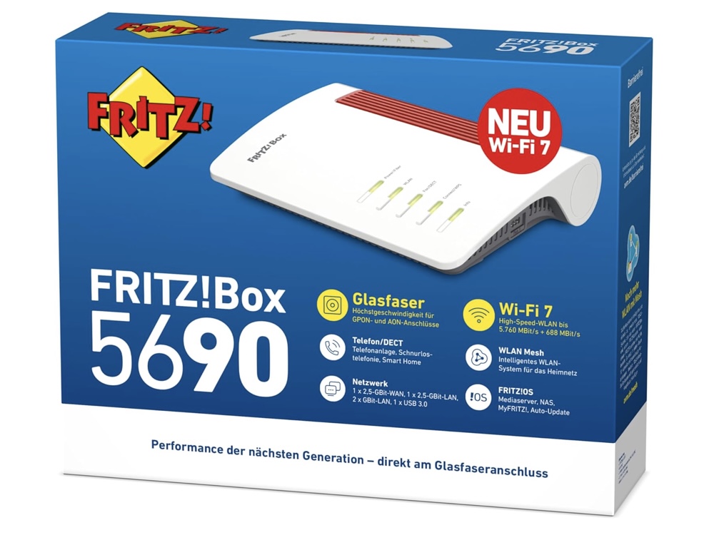 Die Fritz!Box 5690 ist ein Glasfaser-Router mit WiFi 7 und 2,5 Gbit/s LAN-Ports (Bildquelle: Fritz! / AVM)