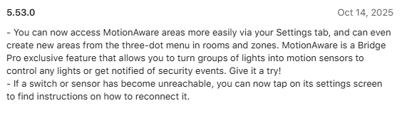 Die Versionshinweise zur Philips Hue App Version 5.53. (Bildquelle: Philips Hue)