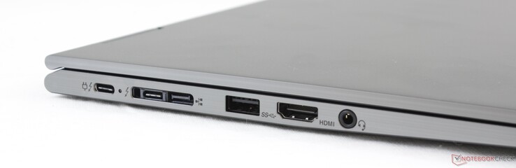 Links: 2x USB Typ-C Gen. 2 + Thunderbolt 3, Lenovo Side Dock, USB 3.1 Typ-A Gen. 1, HDMI 1.4b, kombinierter 3,5-mm Audioanschluss