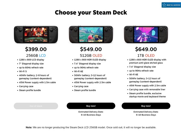 Das Steam Deck LCD ist im Valve Store ausverkauft. (Bildquelle: Screenshot, Valve)