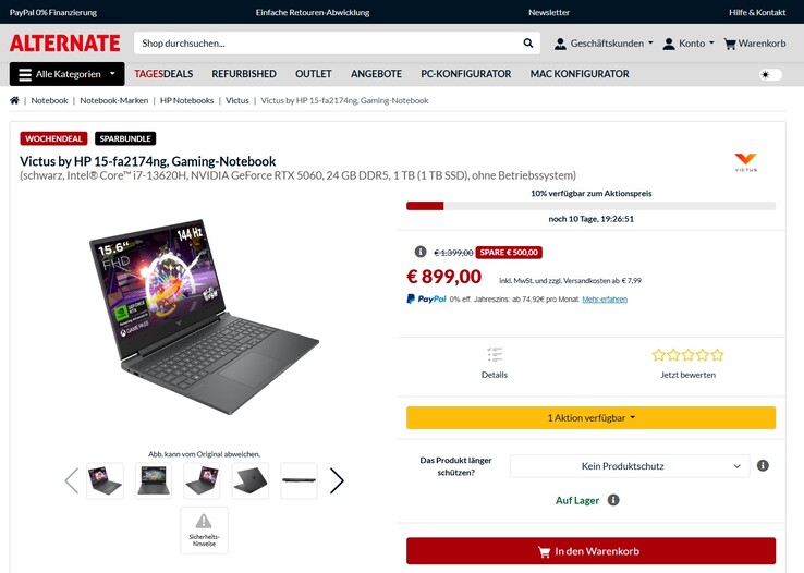 HP Victus 15-fa2174ng (C2AJ4EA) im Angebot für 899 Euro.