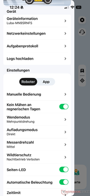 Langes Menü mit Einstellungen