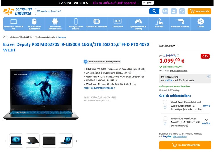 Medion Erazer Deputy P60 für 1.099 Euro