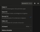 Screenshot des Modellmenüs von Claude.ai mit ausgewähltem Sonnet 5.5