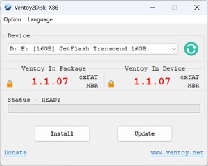 Ventoy starten - Stick auswählen - installieren