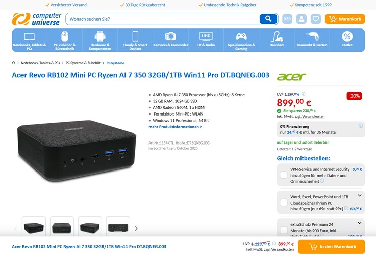 Acer Revo RB102 (DT.BQNEG.003) für 899 Euro.