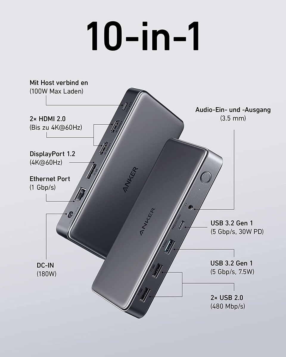 Anker 564 USB-C Dockingstation für MacOS und Windows mit drei 4K