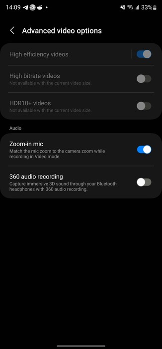 Die nun ausgegraute Option High Bitrate soll früher für 8K30 Videos am Galaxy S23 noch zur Verfügung gestanden sein.