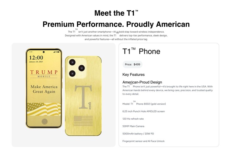 Die Produktseite des Trump T1 Phone behauptet nicht mehr, dass das Smartphone in den USA hergestellt wird.
