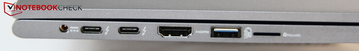 Links: Strom, 2x USB-C, HDMI, USB-A, MicroSD