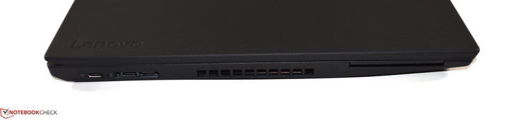 links: USB 3.1 Typ-C, Thunderbolt/Dockingport, miniEthernet, Smartkarten-Leser