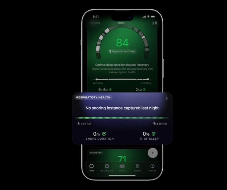 Ultrahuman bietet eine Schnarch- und Husterkennung (Bildquelle: Ultrahuman)