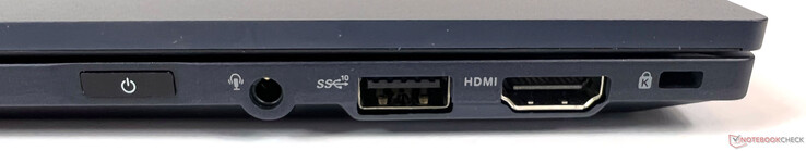 Anschlüsse rechts: 1x 3.5-mm-Klinke (Mic-In / Audio-Out kombiniert), 1x USB 3.2 Gen-2 (10GBit/s), 1x HDMI 2.0b, 1x Kensington