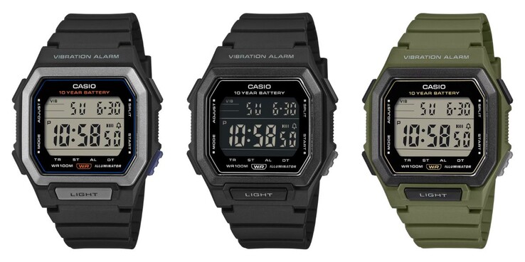 Von links nach rechts: die Uhren Casio W-738H-1AV, W-738H-1BV und W-738H-3AV