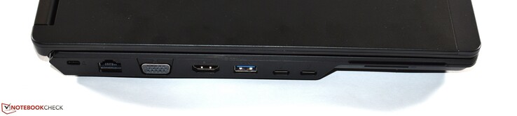 links: Kensington-Lock, Ethernet, VGA, HDMI, USB 3.0 Typ A, 2x Thunderbolt 3