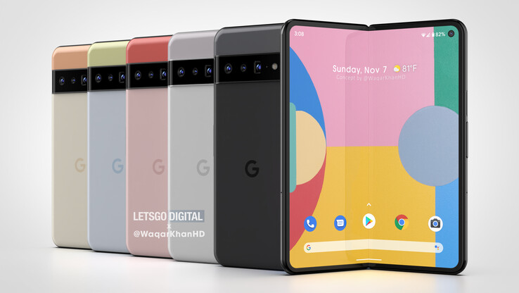 Das Google Pixel Fold könnte ein Hybrid aus Pixel 6 und Samsung Galaxy Z Fold3-Designs werden. (Bild: LetsGoDigital)