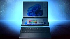 Aufgehellt sieht der von Asus angeteaserte Dual-Display-Laptop aus wie eine Alternative zum Lenovo Yoga Book 9i. (Bild: Asus, editiert)