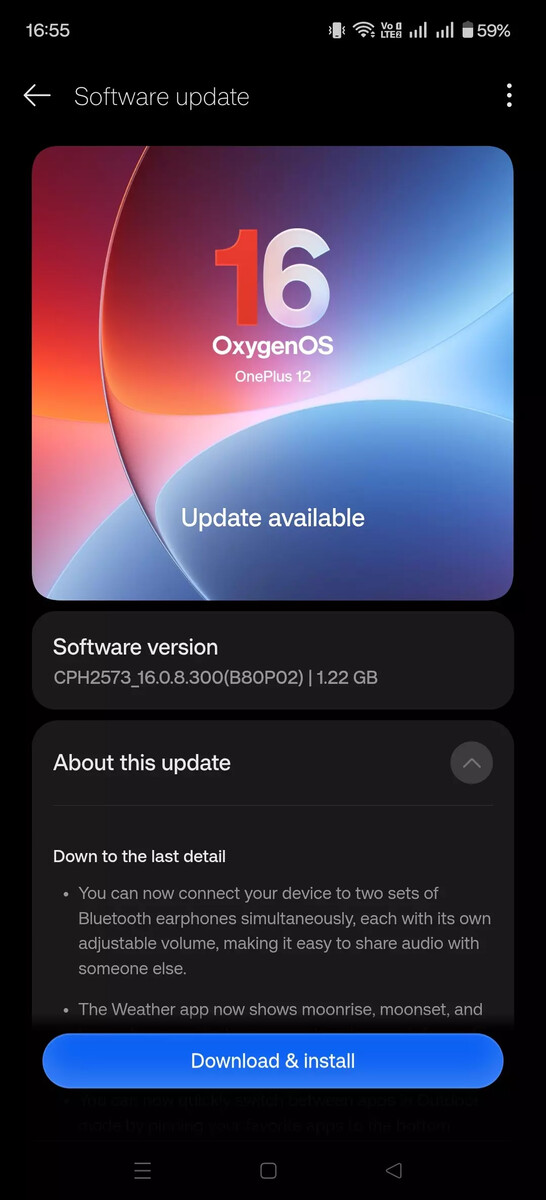 OxygenOS 16.0.8.300 OTA für das OnePlus 12