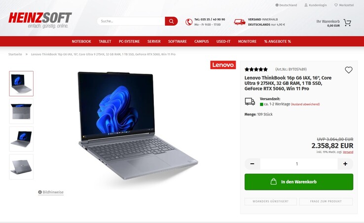 Lenovo ThinkBook 16p Gen 6 21R00041GE für 2.358,82 Euro.