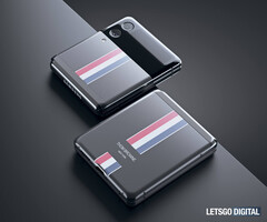 Die Renderbilder zeigen, wie das Galaxy Z Flip3 in der Thom Browne Edition aussehen könnte. (Bild: Snoreyn / LetsGoDigital)