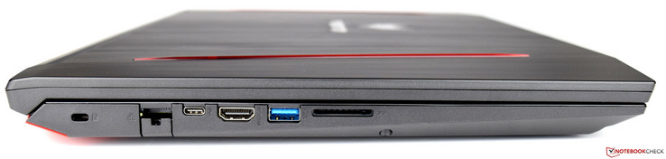 links: Kensington Lock, RJ45, USB 3.1 Typ C, HDMI, USB 3.0, SD-Kartenleser