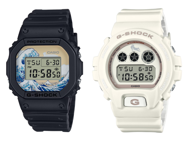 Die älteren Casio G-Shock-Uhren DW-5600KHK24-1 (links) und DW-6900SHB-7 (rechts). (Bildquelle: Casio, bearbeitet)