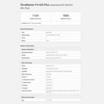 TerraMaster F4-425 Plus mit Intel Processor N150