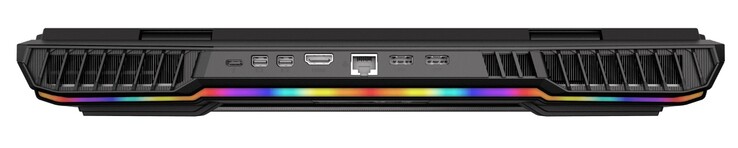 Rückseite: Thunderbolt 3, 2x Mini-DisplayPort 1.4, HDMI 2.0, RJ45-LAN, 2x Energie