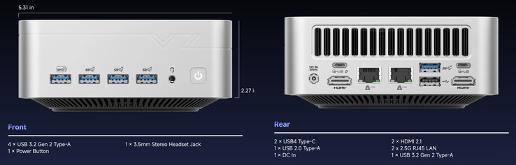 Die externen Schnittstellen des Vzmore AX9 Max (Quelle: Vzmore)