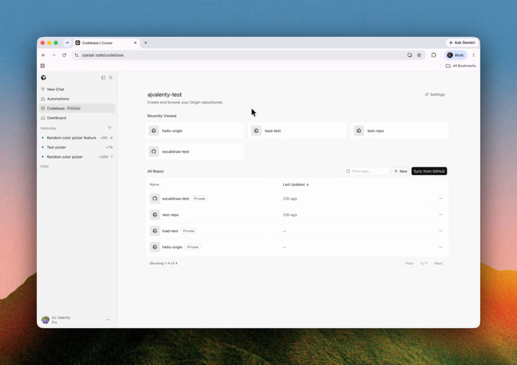 Das UI von Origin