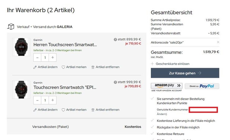 Achtung: Eine Kundennummer muss im Warenkorb eingegeben werden