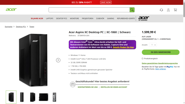 Acer Aspire XC-1860 DT.BMYEH.004 für 1.599,99 Euro.
